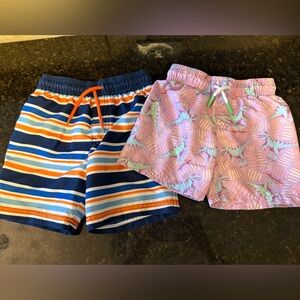 Cat & Jack Navy, Orange & White Striped + Pink Dino Swim Shorts 2-Pack